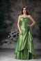 Grass Green Taffeta Prom Dress With Hand Made Flowers Waistline Inexpensive