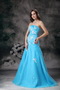 Aqua Blue Mermaid Strapless Organza Appliqued Evening Dress Inexpensive