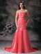 Watermelon Red Taffeta Mermaid Strapless Prom Dress Lady Inexpensive