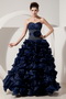 Navy Blue Princess Floor-length Ruffles Skirt Prom Dress Inexpensive