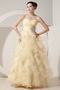 Light Yellow Organza Prom Dress With Princess Skirt Long Inexpensive