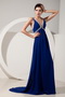 Royal Blue Deep V-neck Prom Gowns Dress By Designer Inexpensive