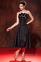 Black Hand Made Flowers Prom Dress With Tea-length Taffeta Skirt Inexpensive