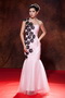 Pink One Shoulder Floor-length Mermaid Occasion Dress With Lace Inexpensive