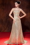 Golden Sequin Evening And Prom Dresses UK With Brush Train Inexpensive