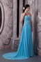 Aqua Blue Chiffon Beading Prom Dress Skirt And Court Train Inexpensive