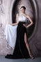 White and Black One Shoulder Prom Dress With Drapped Emberllishment Inexpensive