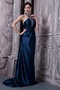 Navy Blue Elastic Woven Satin Prom Dress Halter Top Neck Inexpensive