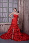 Scarlet Red Taffeta Ruffled Layers Slit Skirt Prom Dress Cathedral Train Inexpensive