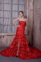 Scarlet Red Taffeta Ruffled Layers Slit Skirt Prom Dress Cathedral Train Inexpensive