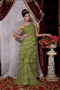 One Shoulder Olive Green Chiffon Ruffles Layers Long Skirt Dress Inexpensive