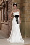 Ivory Sweetheart Column Satin Beaded Prom Dress With Black Sash Inexpensive