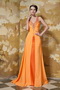 Orange Chiffon V neckline Best Sell Prom Gown With Front Split Inexpensive