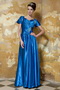 Royal Blue V-neck Floor-length Taffeta Prom Dress With Short Sleeve Inexpensive