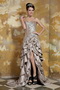 High-low Brown Taffeta Ruffles Skirt and Sequin Bodice Prom Dress Inexpensive