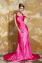 V-neck Cross Back Hot Pink Taffeta Pretty Prom Dress For Wedding Party Inexpensive