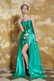 Spring Green Taffta Side Split Prom Dress With Printed Fabric Inside Inexpensive