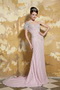 One Shoulder Light Pink Chiffon Slim Prom Dress With Crystals Inexpensive