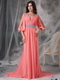 Watermelon Split Sleeves V-neck Sexy Prom Dress Chiffon Inexpensive