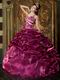 Hot Sell Spaghetti Straps Bubble Floor-length Bugundy Quinceanera Dress