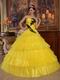 Canary Yellow Layers Designer Quinceanera Dress With Black Applique