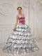 Popular Flare Layers Ruffles Trimed Skirt Silver Quinceanera Dress