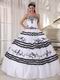 Elegant White Organza Quinceanera Party Dress With Black Embroidery