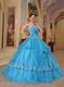 Azure Strapless Sequins Quinceanera Party Dress With Bowknot Decorate