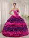 2014 Straplesas Fuchsia Quinceanera Dress With Rolling Flowers Decorate