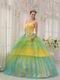 Colorful Yellow And Aqua Sequined Princess Quinceanera Gown For Girl