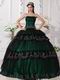 Classical Dark Green Quinceanera Gown Covered With Black Tulle