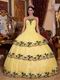 Moon Yellow Dropped Waist Lace Layers Evening Quinceanera Gown