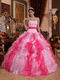 Multi-color Pink and Hot Pink Ruffles Skirt 2014 Contrast Quinceanera Dress