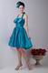 Halter A-line Knee Length Teal Blue Taffeta Short Prom Dress Cheap