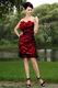Affordable Column Wine Red Short Prom Formal Dress With Black Tulle
