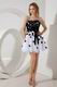 Lovely White Organza Mini Prom Dress With Black Flowers Decorate