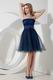 Marine Blue Strapless Ruched Short Prom Dress With Beading