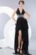 Deep V-Neck Exposed High Low Skirt Black Chiffon Prom Party Dress