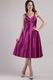 V-neck Cross Back Fuchsia Tea Length Pageant Celebrity Dress