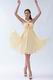 Elegant Straps Ruched Bodice A-line Skirt Yellow Short Prom Dress