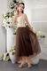 Brown Halter Tea-length Prom Dress With Champagne Lace