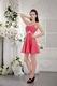 Single One Shoulder Coral Red Short Prom Dress With Applique