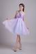 A-line Knee-length Lavender Organza Beaded Short Prom Dress