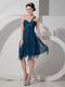 One Shoulder Cross Back Cascade Skirt Strong Blue Short Prom Dress