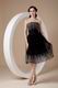 Strapless Tea-length Flaring Black Organza Short Prom Dress