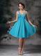 V-neck Mini-length Dodger Blue Chiffon Short Prom Dress