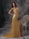 Golden Sequin V-neck Long Skirt With Split Night Club Dress Luxury