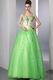 Halter Spring Green Organza Prom Dress With Purple Crystals