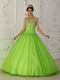 A-line Spring Green Tulle Quinceanera Dress By Designer