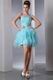 One Shoulder Cascade Skirt Aqua Sweet 16 Dress For Short